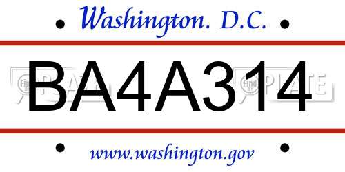BA4A314 District Of Columbia License Plate