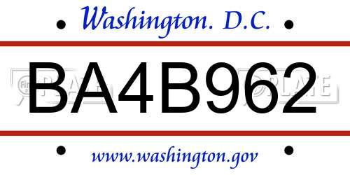 BA4B962 District Of Columbia License Plate
