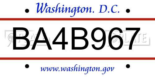 BA4B967 District Of Columbia License Plate