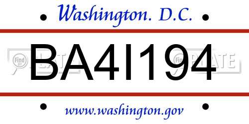 BA4I194 District Of Columbia License Plate