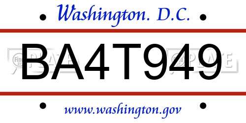 BA4T949 District Of Columbia License Plate