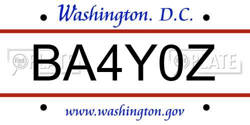 BA4Y0Z District Of Columbia License Plate