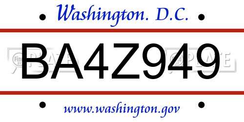 BA4Z949 District Of Columbia License Plate
