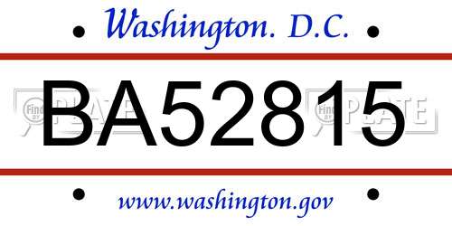 BA52815 District Of Columbia License Plate