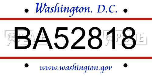 BA52818 District Of Columbia License Plate