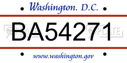 BA54271 District Of Columbia License Plate