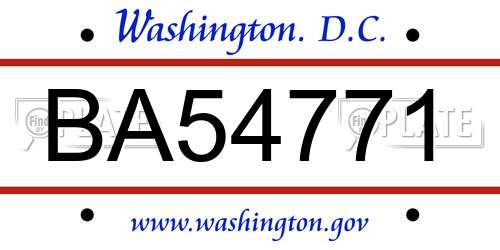BA54771 District Of Columbia License Plate