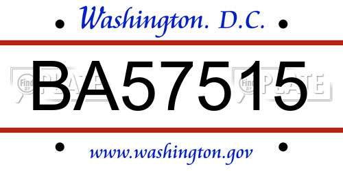 BA57515 District Of Columbia License Plate