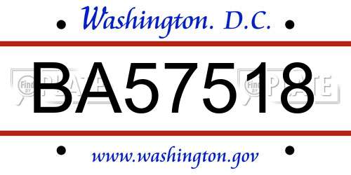 BA57518 District Of Columbia License Plate