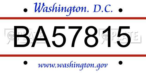 BA57815 District Of Columbia License Plate