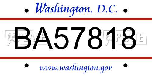 BA57818 District Of Columbia License Plate