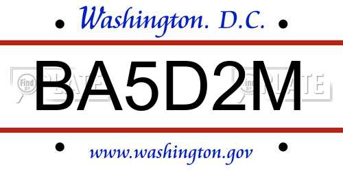 BA5D2M District Of Columbia License Plate