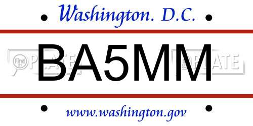BA5MM District Of Columbia License Plate