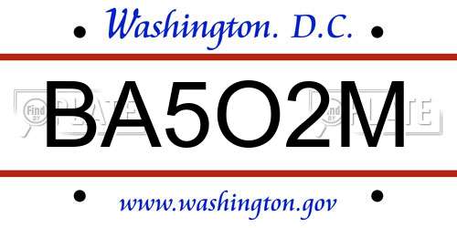 BA5O2M District Of Columbia License Plate
