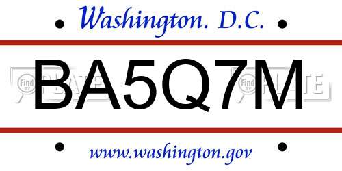 BA5Q7M District Of Columbia License Plate