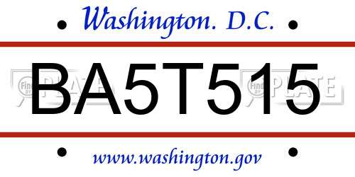 BA5T515 District Of Columbia License Plate