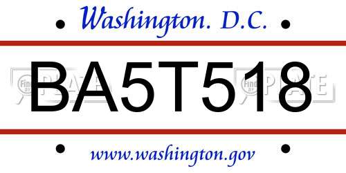 BA5T518 District Of Columbia License Plate