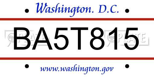 BA5T815 District Of Columbia License Plate