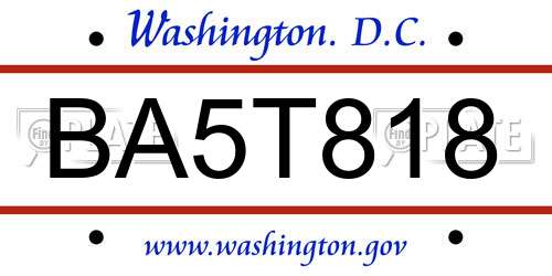 BA5T818 District Of Columbia License Plate