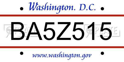 BA5Z515 District Of Columbia License Plate