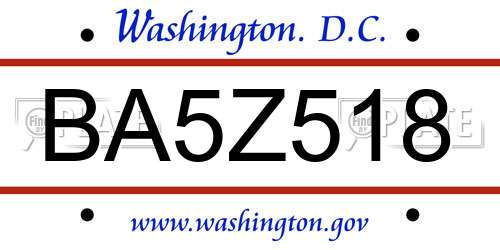 BA5Z518 District Of Columbia License Plate