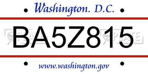 BA5Z815 District Of Columbia License Plate