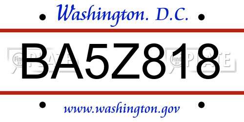 BA5Z818 District Of Columbia License Plate