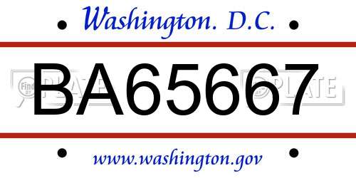 BA65667 District Of Columbia License Plate