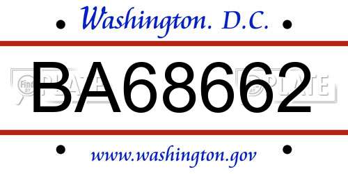 BA68662 District Of Columbia License Plate