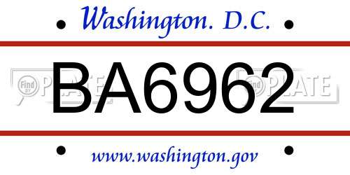 BA6962 District Of Columbia License Plate