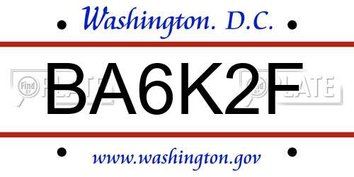 BA6K2F District Of Columbia License Plate