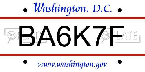 BA6K7F District Of Columbia License Plate