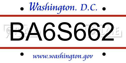 BA6S662 District Of Columbia License Plate