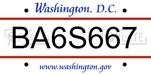 BA6S667 District Of Columbia License Plate