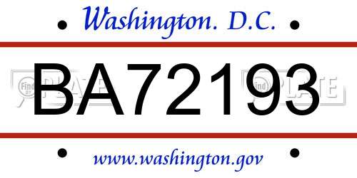 BA72193 District Of Columbia License Plate