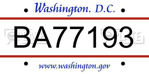 BA77193 District Of Columbia License Plate