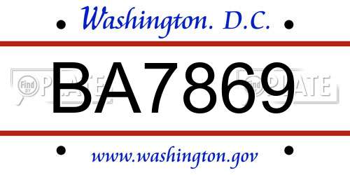 BA7869 District Of Columbia License Plate