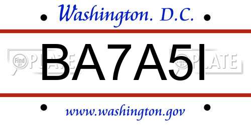 BA7A5I District Of Columbia License Plate