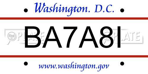 BA7A8I District Of Columbia License Plate