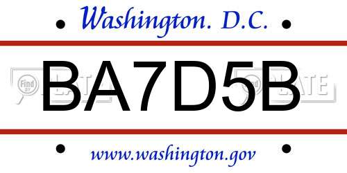 BA7D5B District Of Columbia License Plate