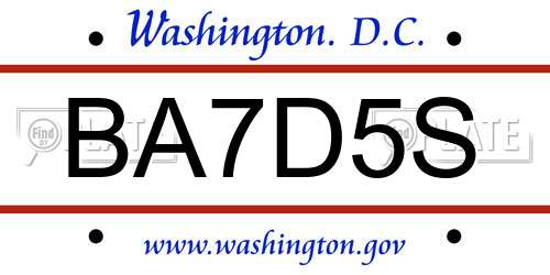 BA7D5S District Of Columbia License Plate