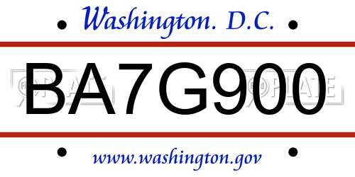 BA7G900 District Of Columbia License Plate