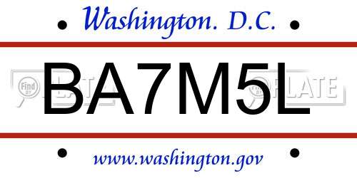 BA7M5L District Of Columbia License Plate