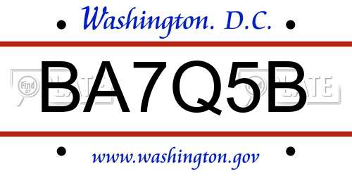 BA7Q5B District Of Columbia License Plate