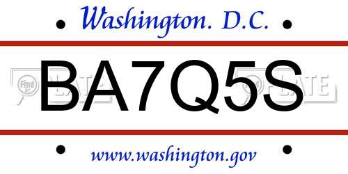 BA7Q5S District Of Columbia License Plate