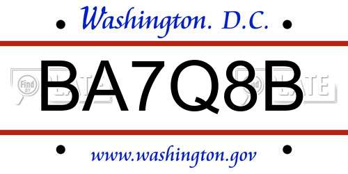 BA7Q8B District Of Columbia License Plate