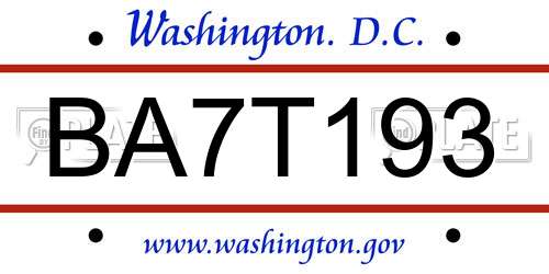 BA7T193 District Of Columbia License Plate