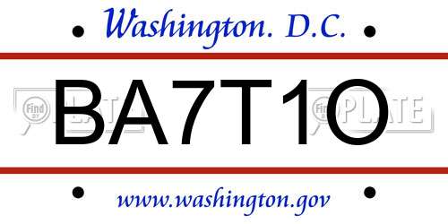 BA7T1O District Of Columbia License Plate