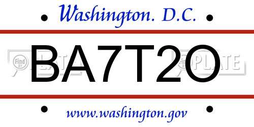 BA7T2O District Of Columbia License Plate