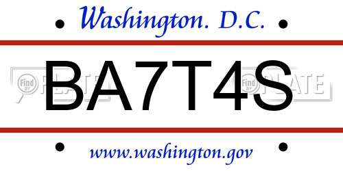 BA7T4S District Of Columbia License Plate